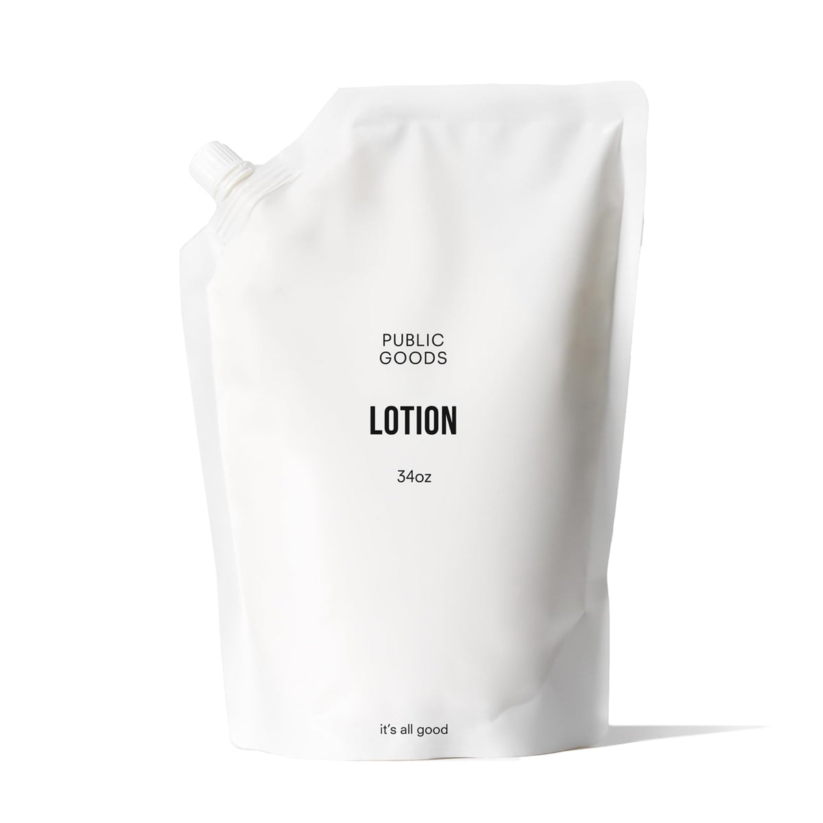 Public Goods lotion front label showing brand and refill size for easy identification and value
