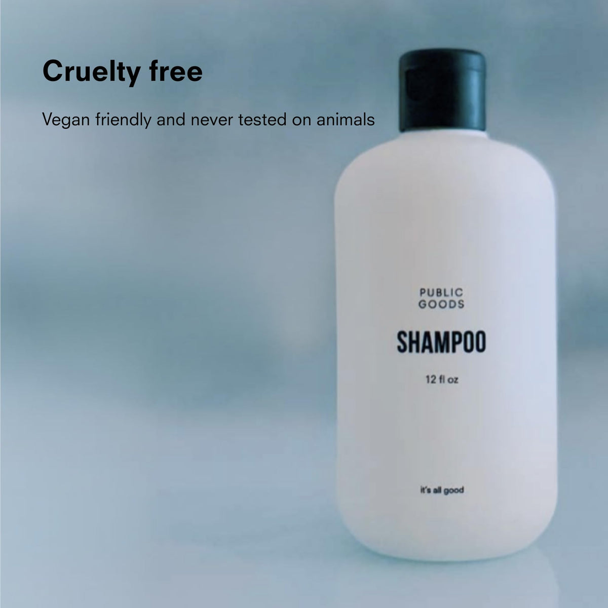 Public Goods shampoo texture close-up on palm showing light lather and nourishing oils