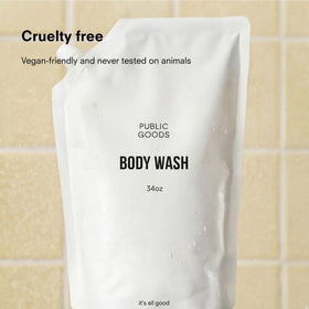 Public Goods foam texture close-up showing gentle lather for comfortable cleansing