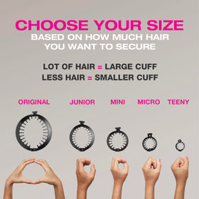 PuffCuff five sizes displayed to match different hair thicknesses
