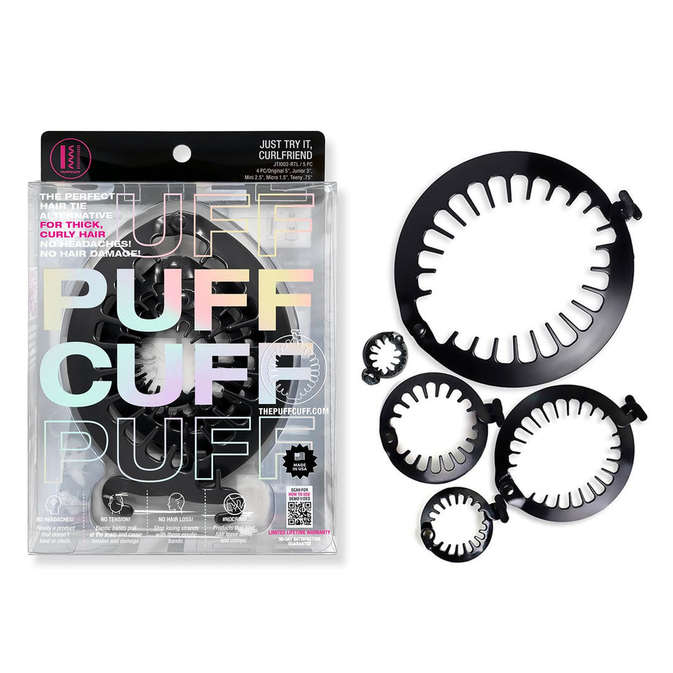 PuffCuff front packaging showing full Curlfriend! kit and benefits