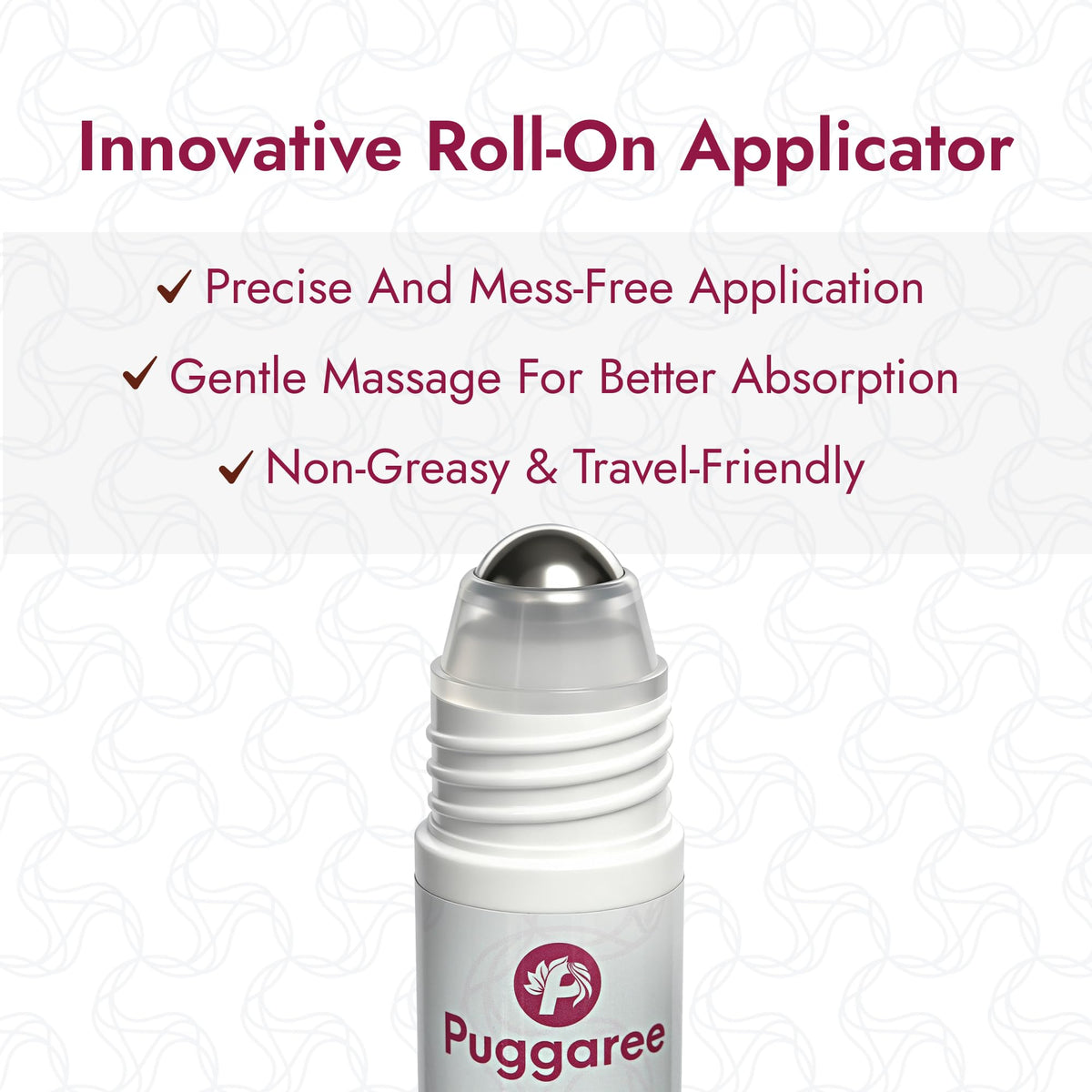 Puggaree applying roll-on to scalp demonstration showing easy targeted application