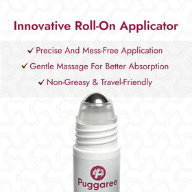 Puggaree applying roll-on to scalp demonstration showing easy targeted application