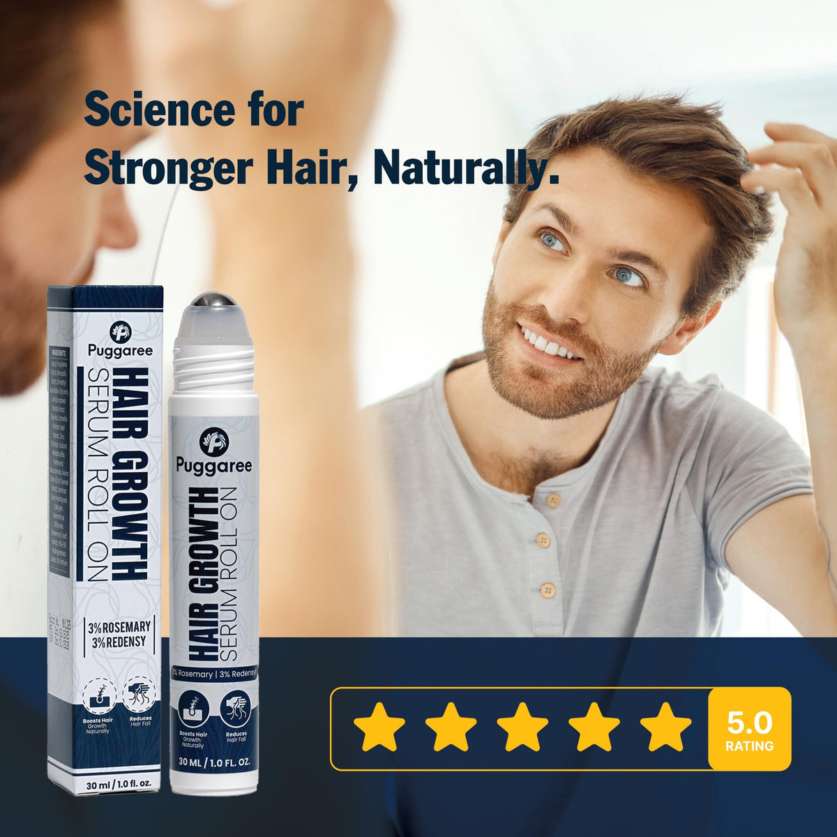 Puggaree in-use on scalp lifestyle shot showing targeted application and visible control