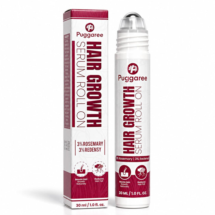 Puggaree roll-on front packaging showing bottle and label, clear benefit of precise dosing