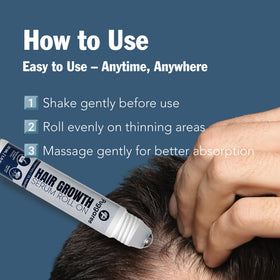 Puggaree roller tip close-up revealing precise applicator for targeted scalp treatment