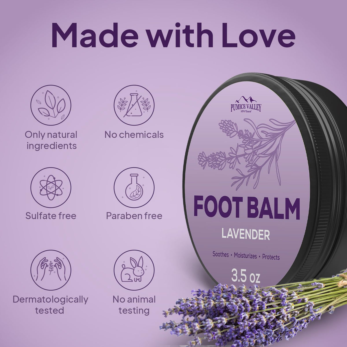Pumice Valley open jar revealing thick lavender balm texture for deep hydration