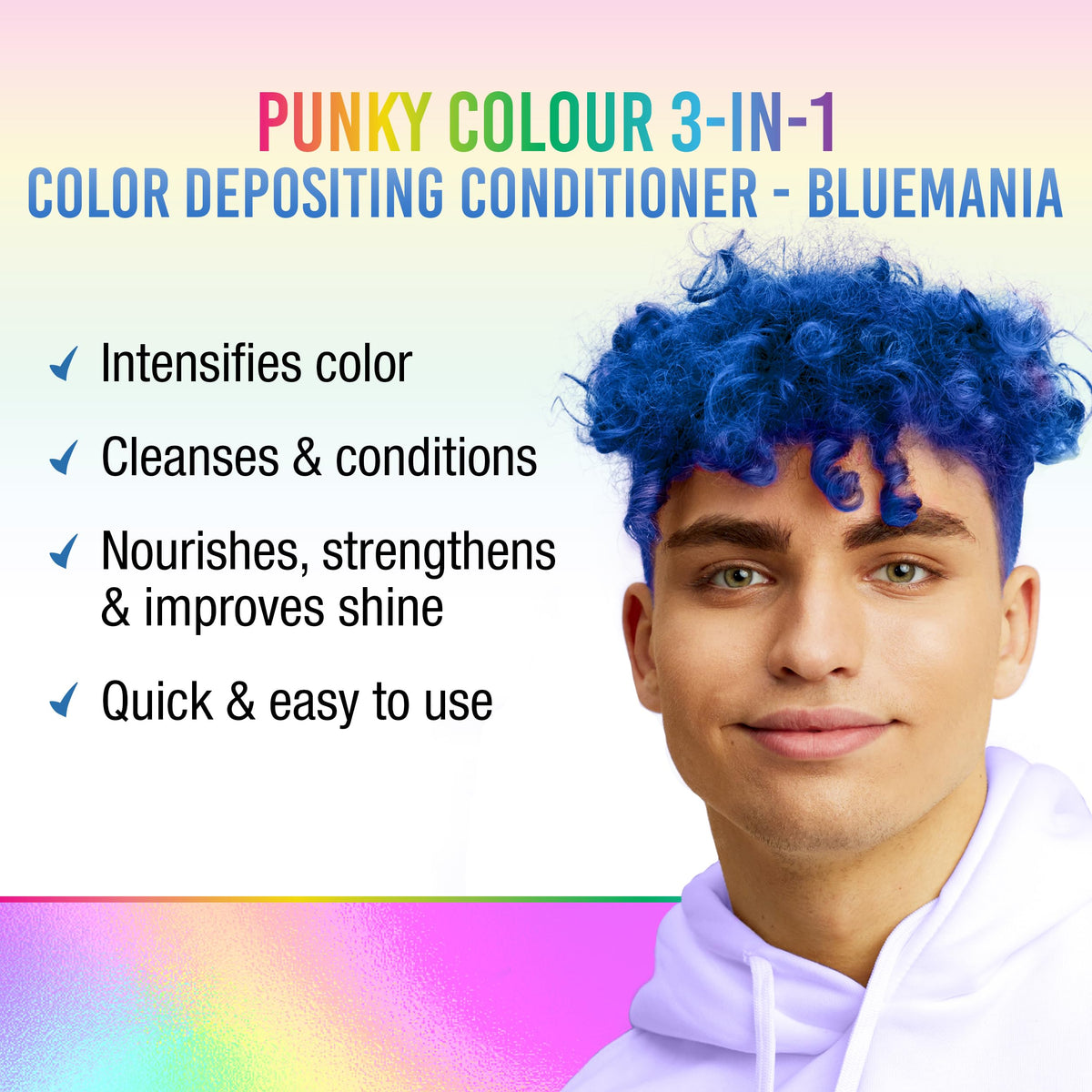Punky Bluemania creamy texture swatch on hand highlighting rich pigment and conditioning feel