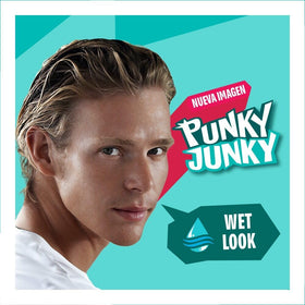 Punky Junky being applied to hair illustrating wet-look styling benefit