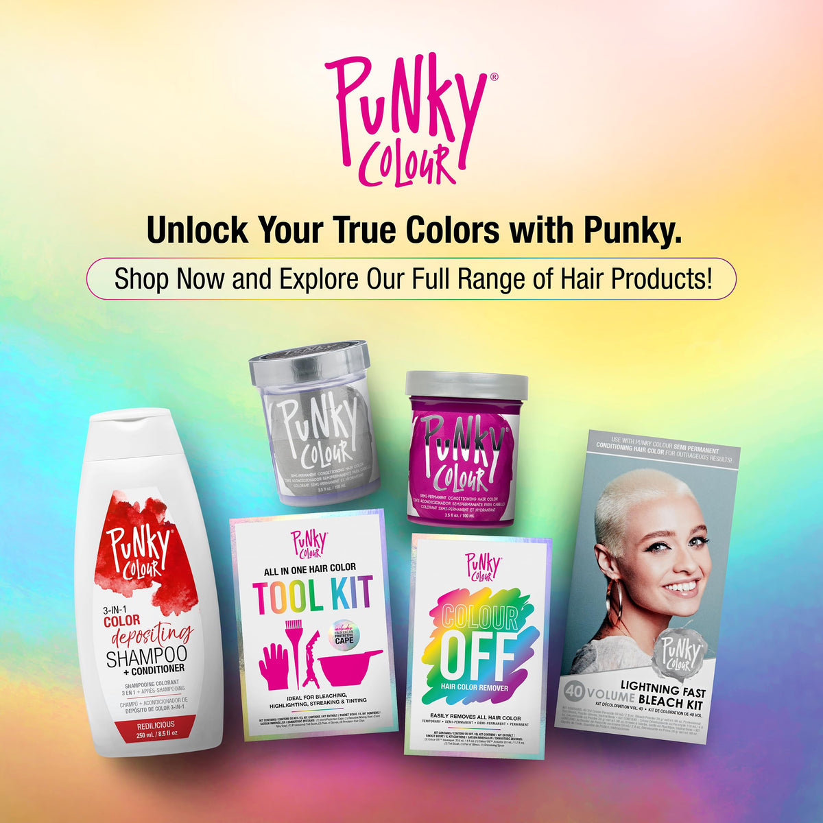 Punky Redilicious ingredient display with quinoa and keratin benefits