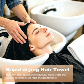 Puomue towel wrapped on wet hair demonstrating quick moisture removal