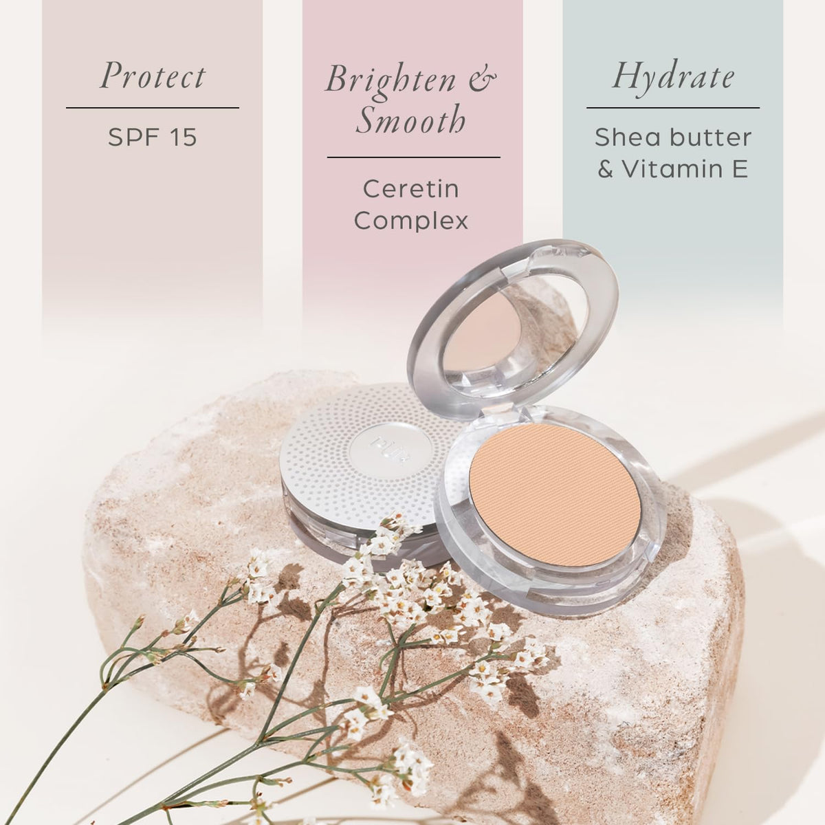 PÜR MINERALS application with brush demonstrating even coverage and quick blending