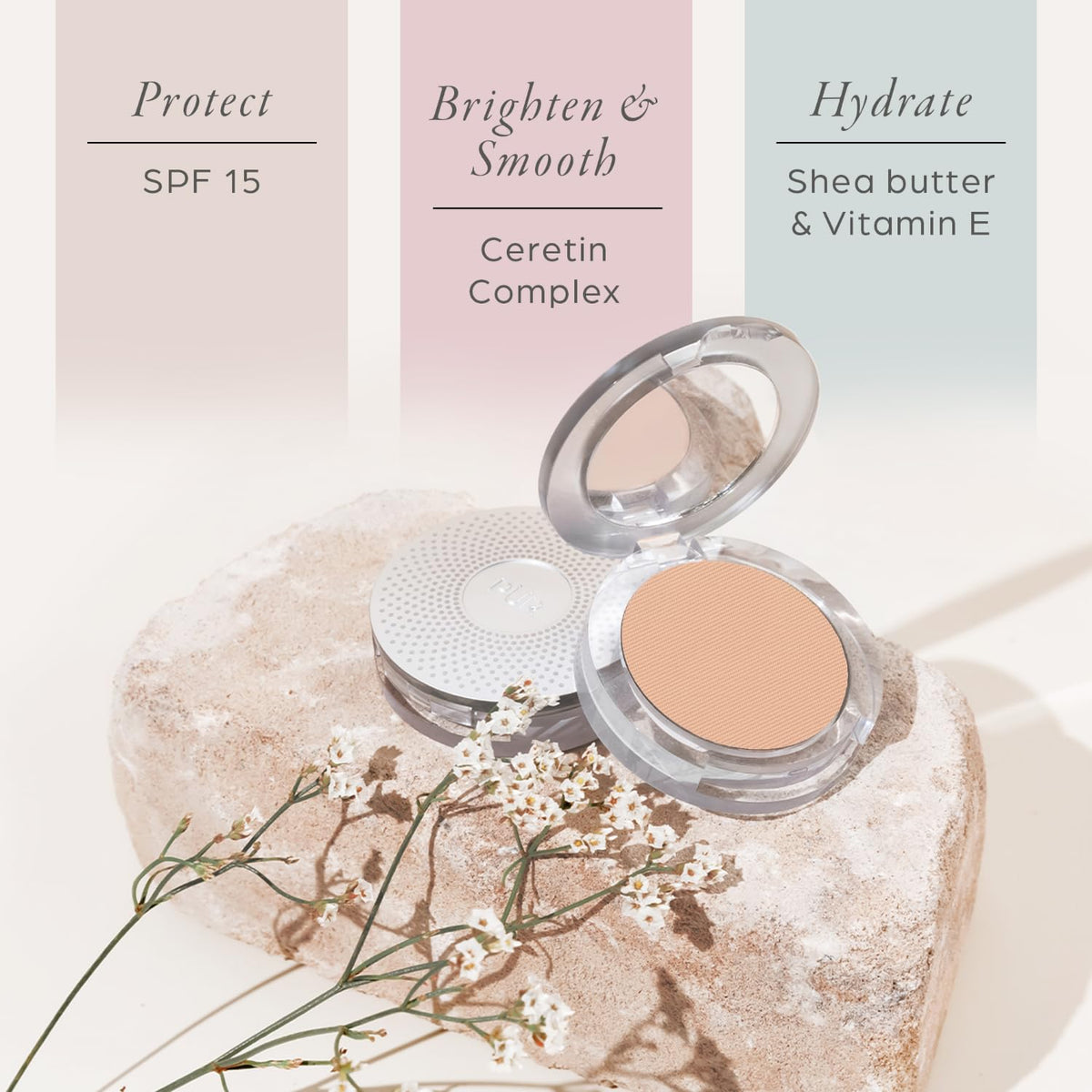 PÜR MINERALS being applied with brush for buildable coverage and quick application