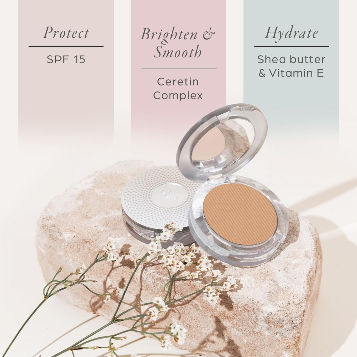 PÜR MINERALS applied makeup on model demonstrating natural finish and wearable glow