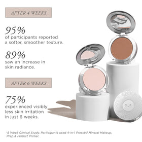 PÜR MINERALS split-face before and after showing visible evening of skin tone