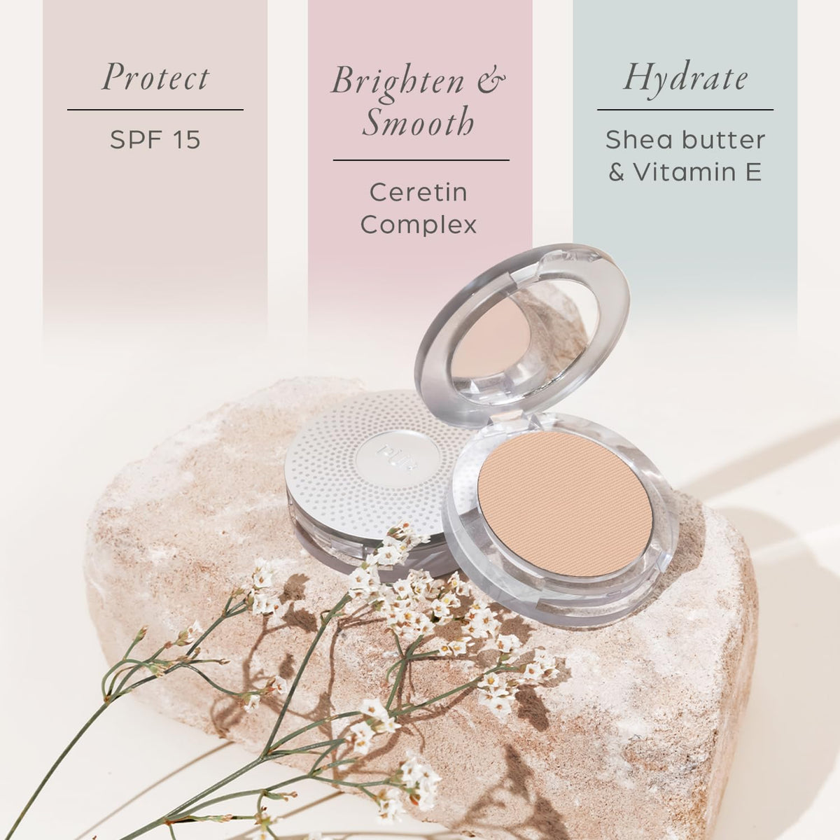 PÜR MINERALS close-up of pressed powder surface highlighting fine texture