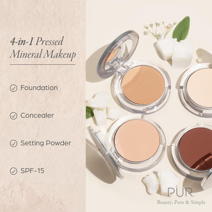 PÜR MINERALS open compact displaying pressed powder surface for easy touch-ups