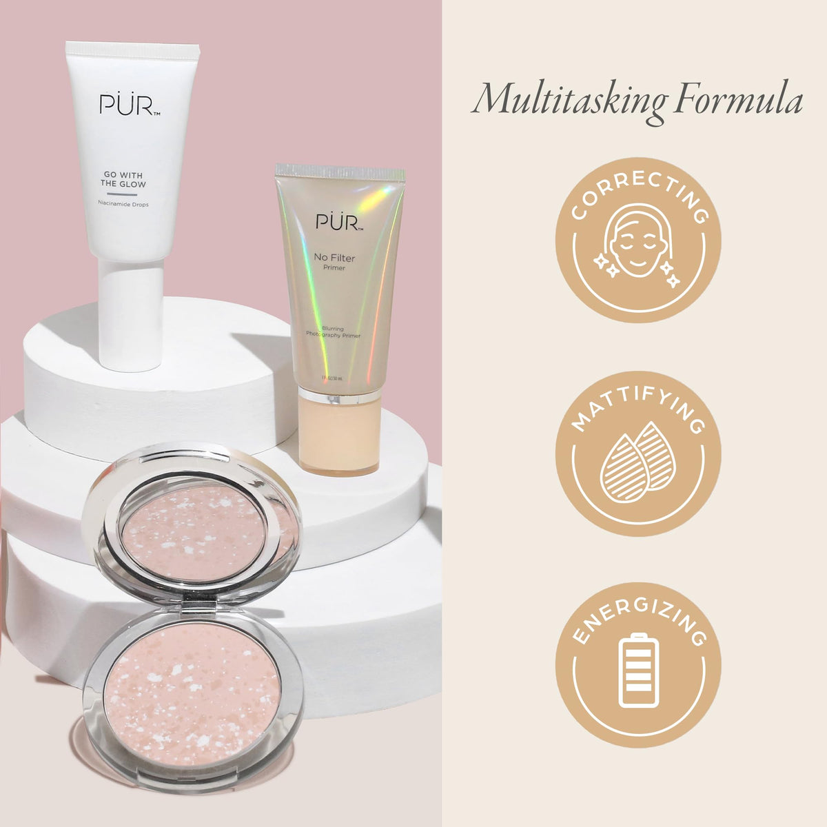 PÜR MINERALS open compact with brush demonstrating easy application