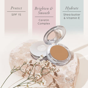 PÜR MINERALS compact with applicator illustrating fast, even application