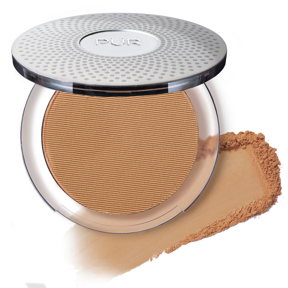 PÜR MINERALS front compact in Tan showing packaging and coverage benefits