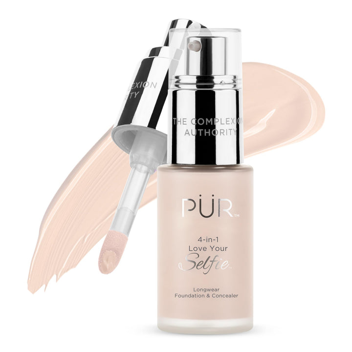 PÜR MINERALS front packaging showing bottle and shade, clear coverage benefit