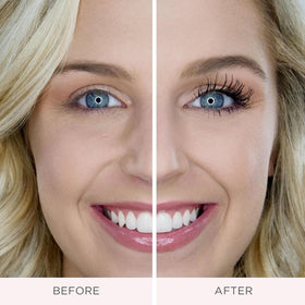 PÜR MINERALS before and after lashes showing added volume and length