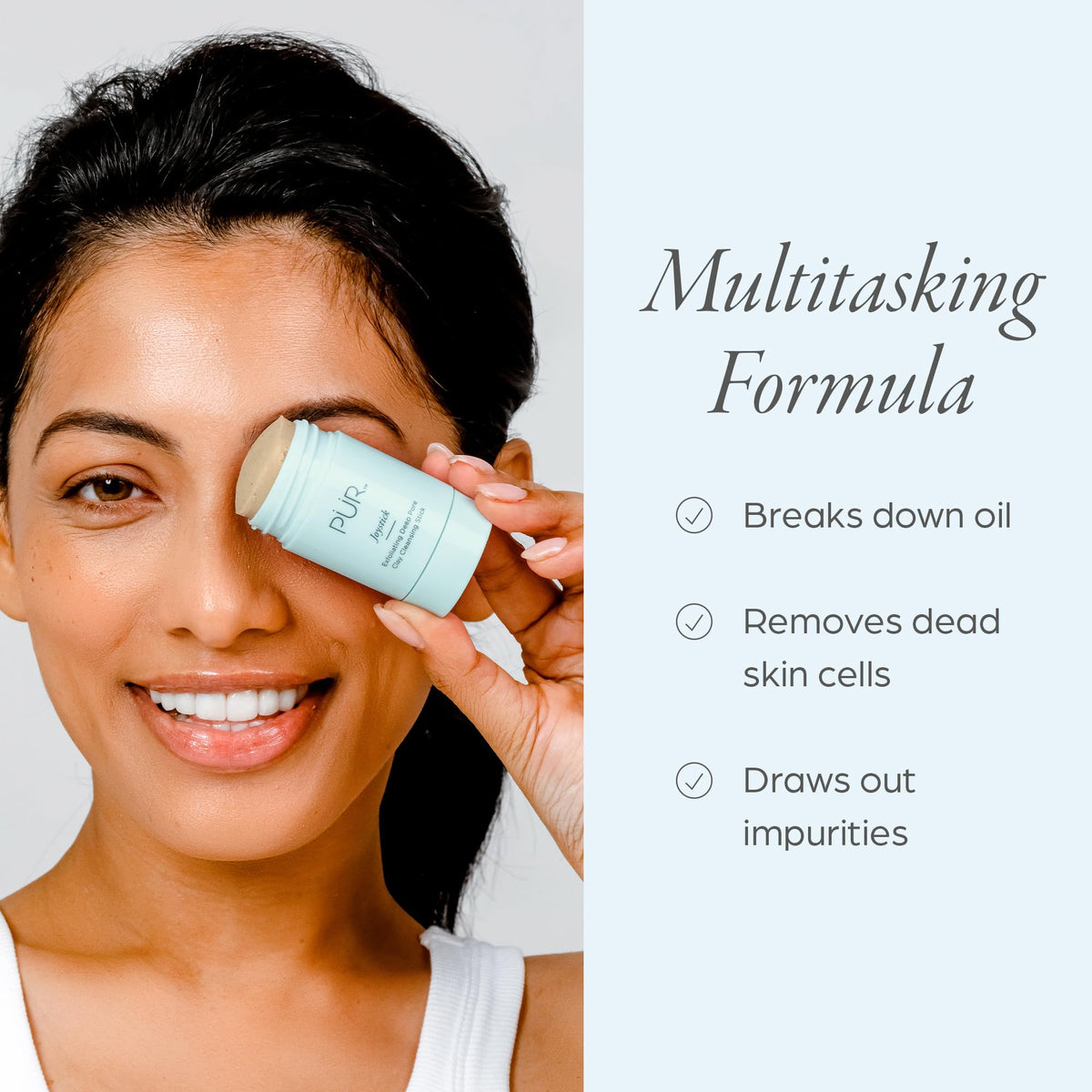 PÜR MINERALS stick being applied to nose to lift blackheads and impurities
