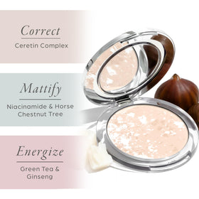 PÜR MINERALS model applying powder to T-zone for shine control