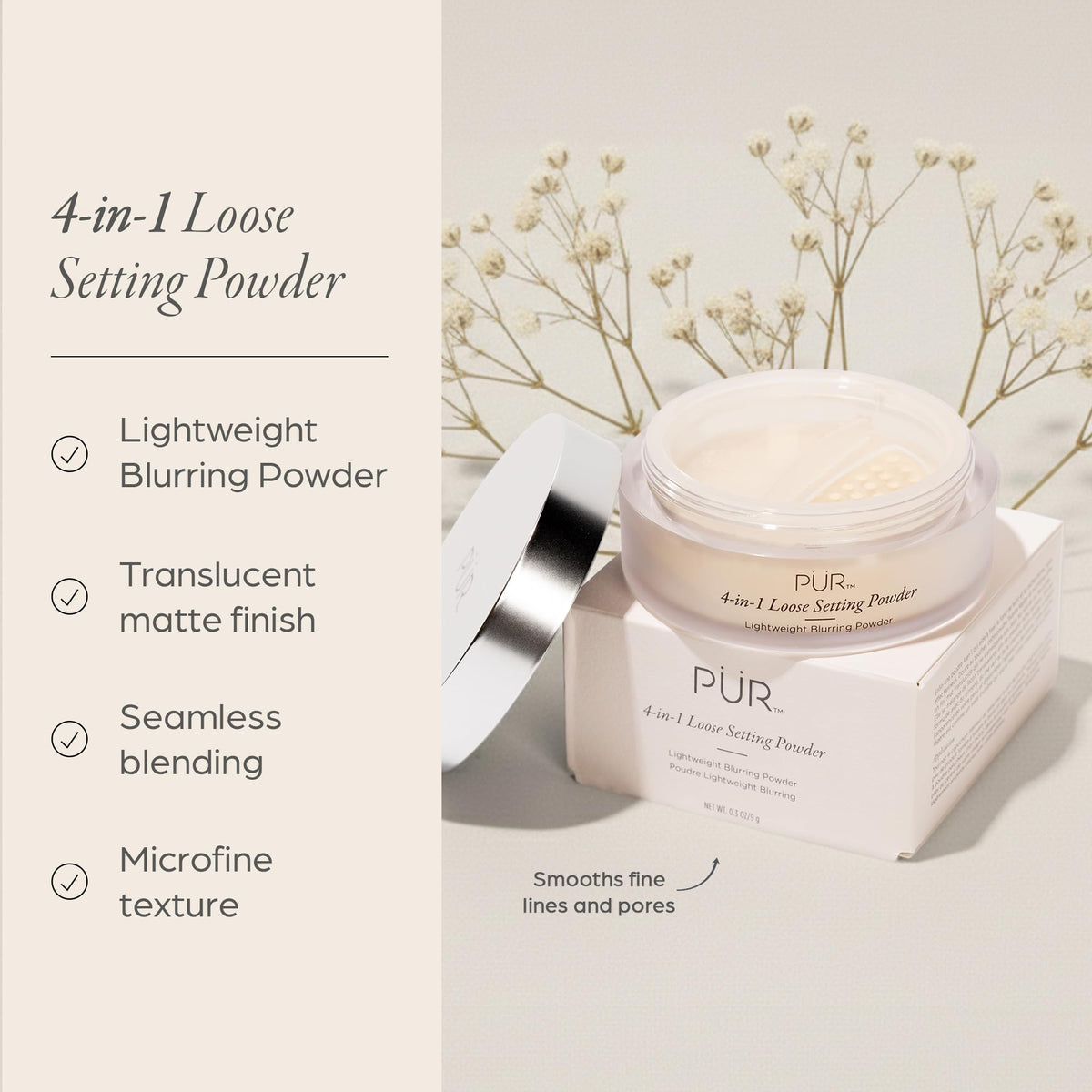PÜR MINERALS open jar with sifter and sponge for precise application