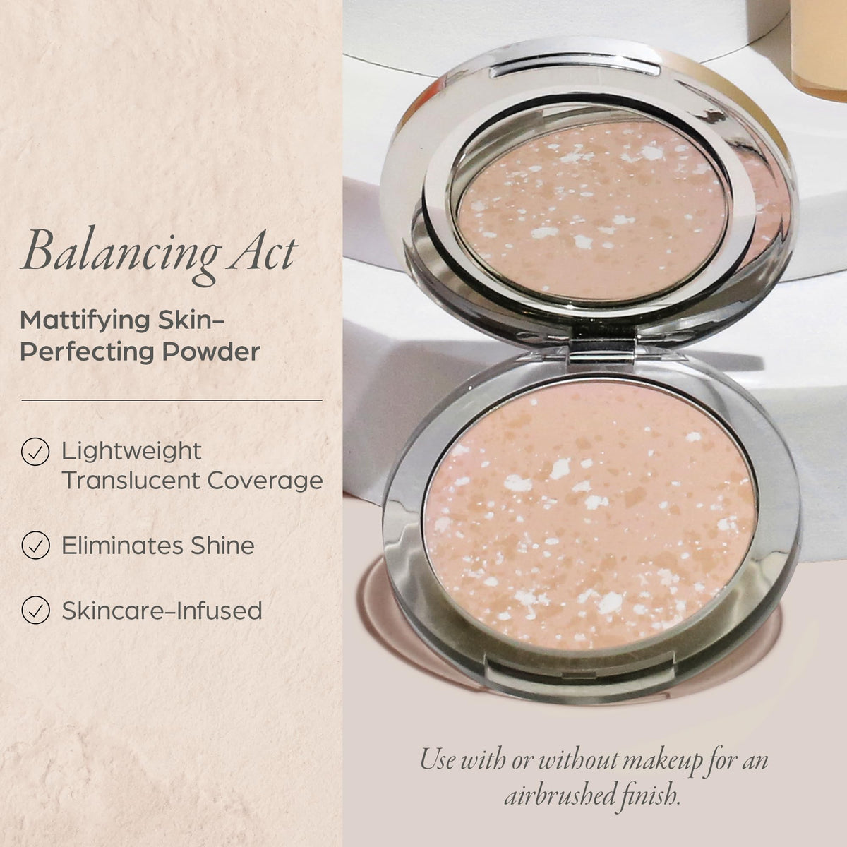 PÜR MINERALS powder texture close-up showing silky mattifying finish