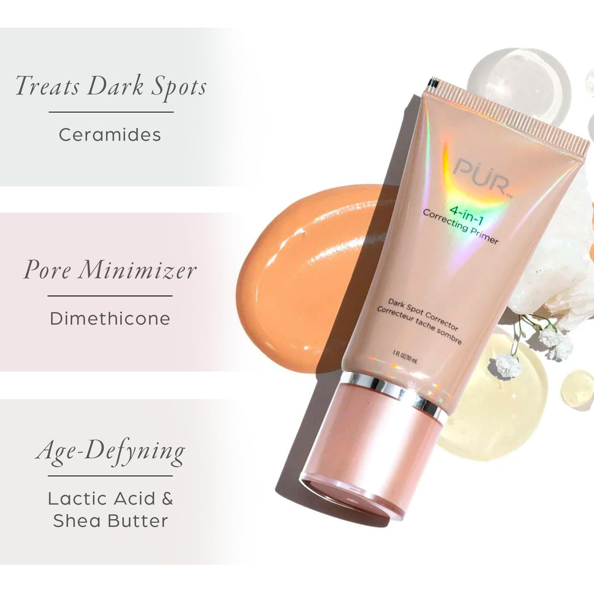 PÜR MINERALS primer under foundation demo showing even skin tone