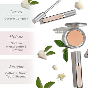 PÜR MINERALS shade swatches on arm illustrating Light Nude match and buildable coverage