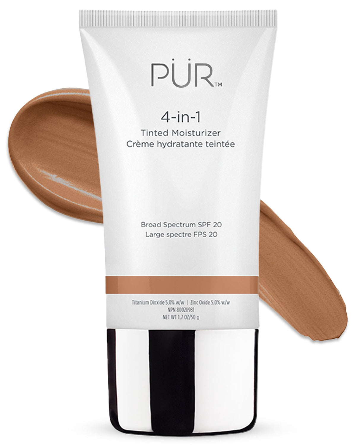 PÜR MINERALS front packaging showing tan shade and SPF 20 benefit