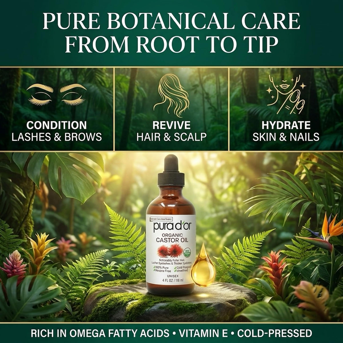 PURA D'OR brush applying oil to eyebrow for fuller-looking brow enhancement