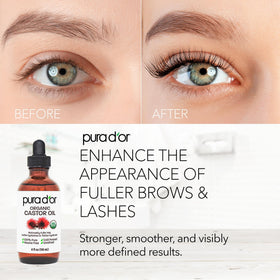 PURA D'OR applied with spoolie to lashes demonstrating gentle conditioning benefit
