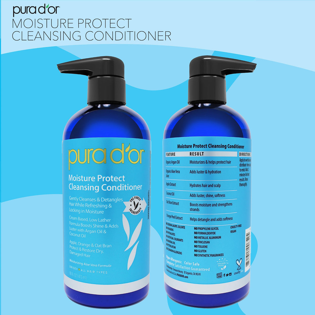 PURA D'OR being applied to wet hair showing easy detangling