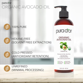 PURA D'OR oil pouring close-up highlights smooth texture and easy absorption benefit