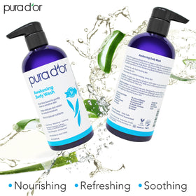 PURA D'OR in-shower lifestyle image showing refreshing scent and invigorated feel