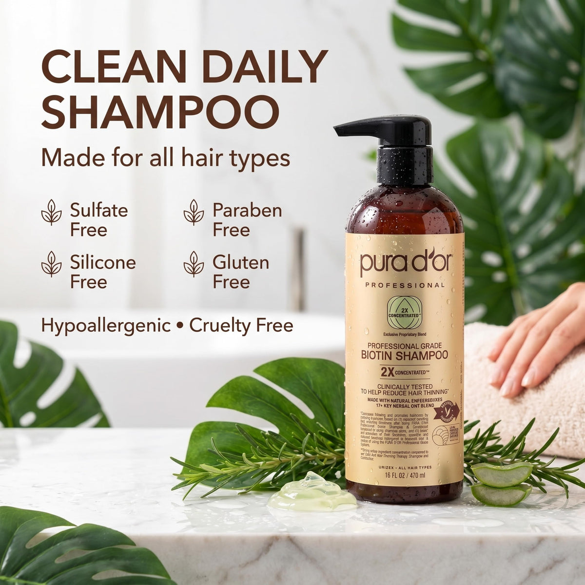 PURA D'OR botanical flatlay with nettle, pumpkin seed, black cumin seed oil