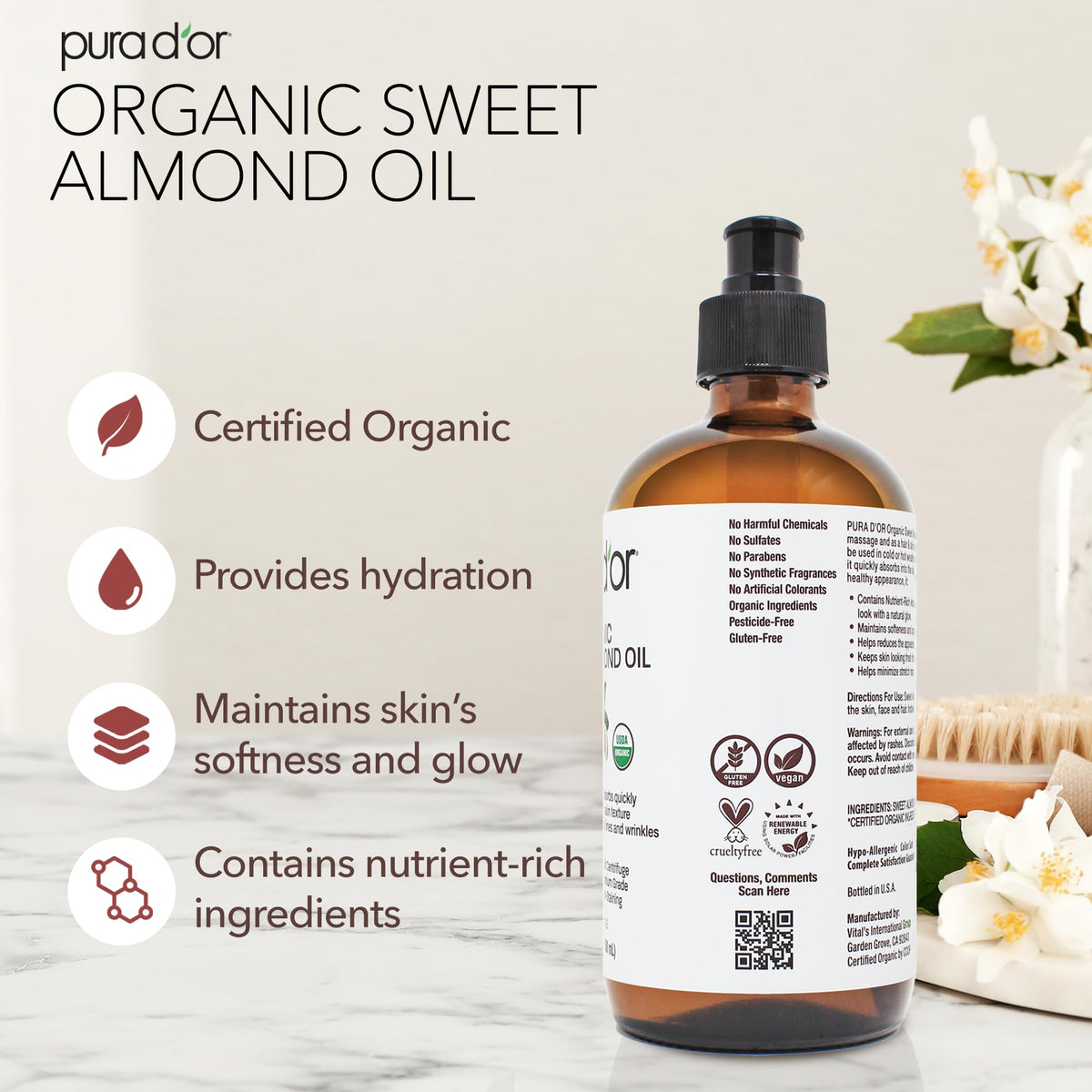 PURA D'OR label close-up highlighting USDA organic certification