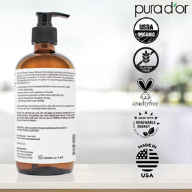 PURA D'OR bottle next to common items showing 16.9 oz scale