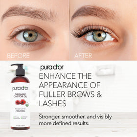 PURA D'OR applied to lashes and brows with spoolie for conditioning