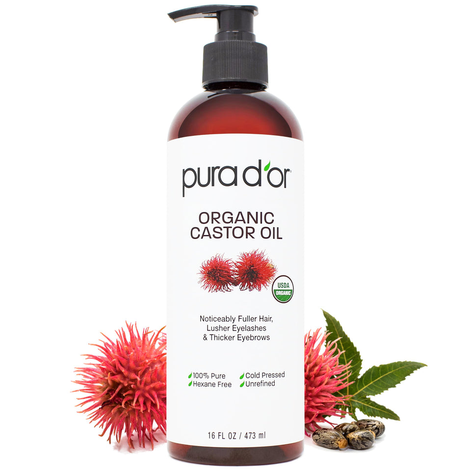 PURA D'OR front packaging showing organic label and bottle benefits