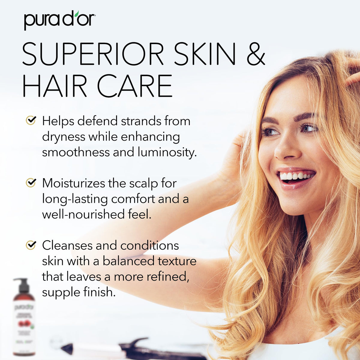 PURA D'OR close-up oil drop texture showing smooth absorbent finish