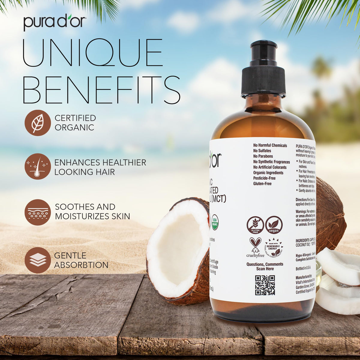 PURA D'OR close-up oil texture in palm showcasing lightweight absorption benefit