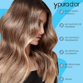 PURA D'OR conditioner being applied to wet hair showing smoother detangling