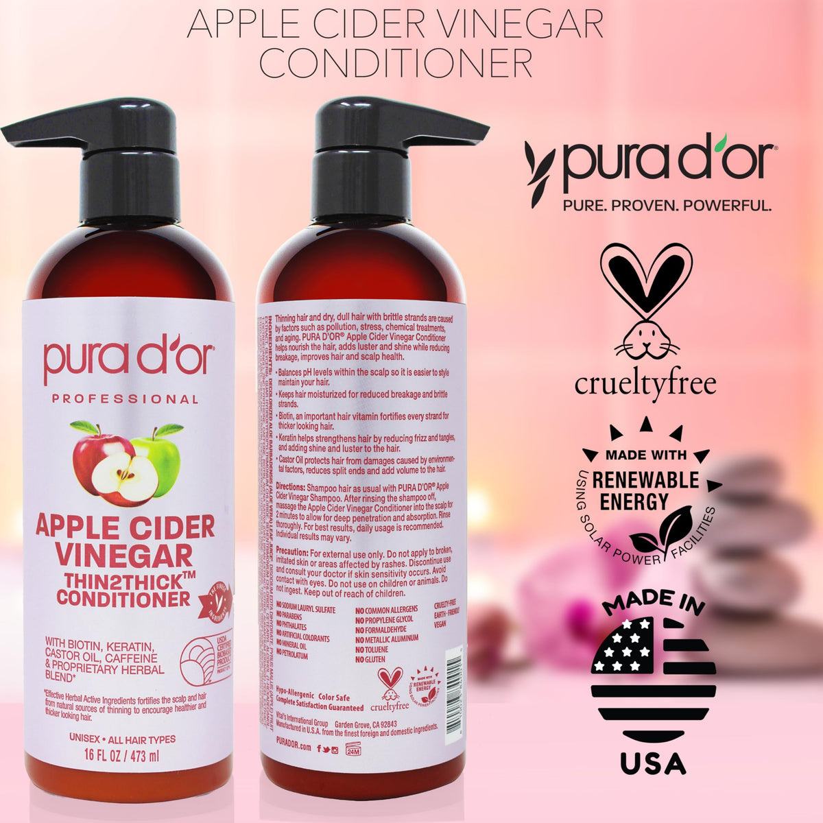 PURA D'OR conditioner on shower shelf suggesting daily routine ease
