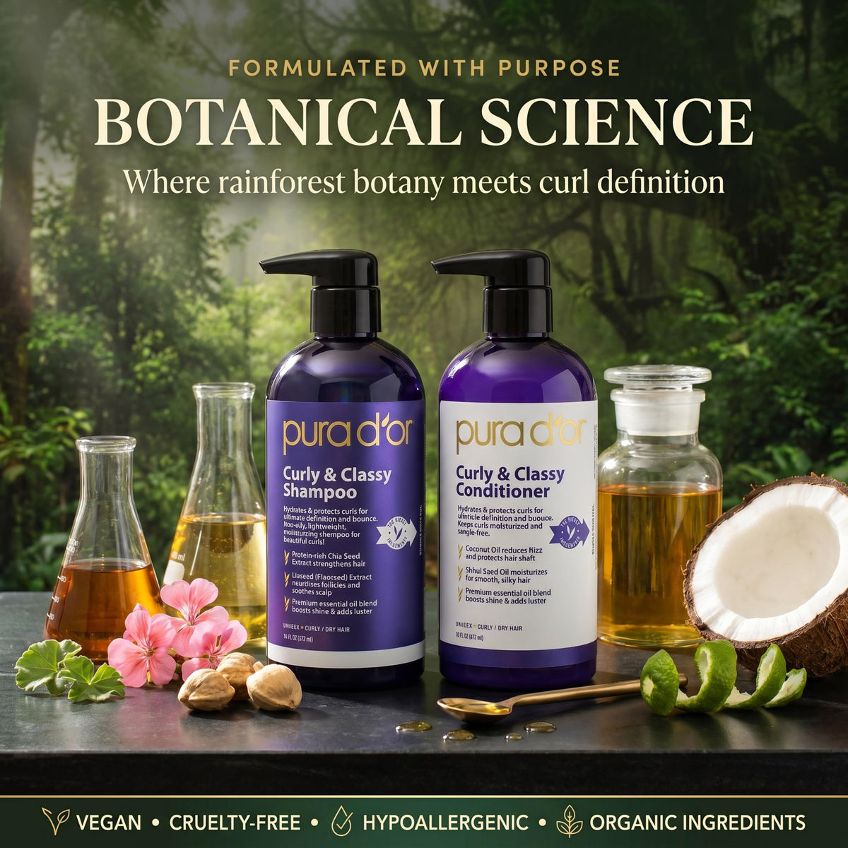 PURA D'OR shampoo and conditioner in-use on curly hair during wash day