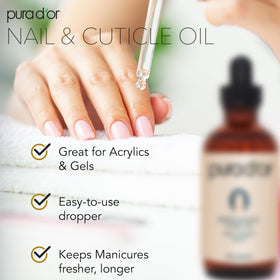 PURA D'OR dropper dispensing a precise oil drop to moisturize cuticles