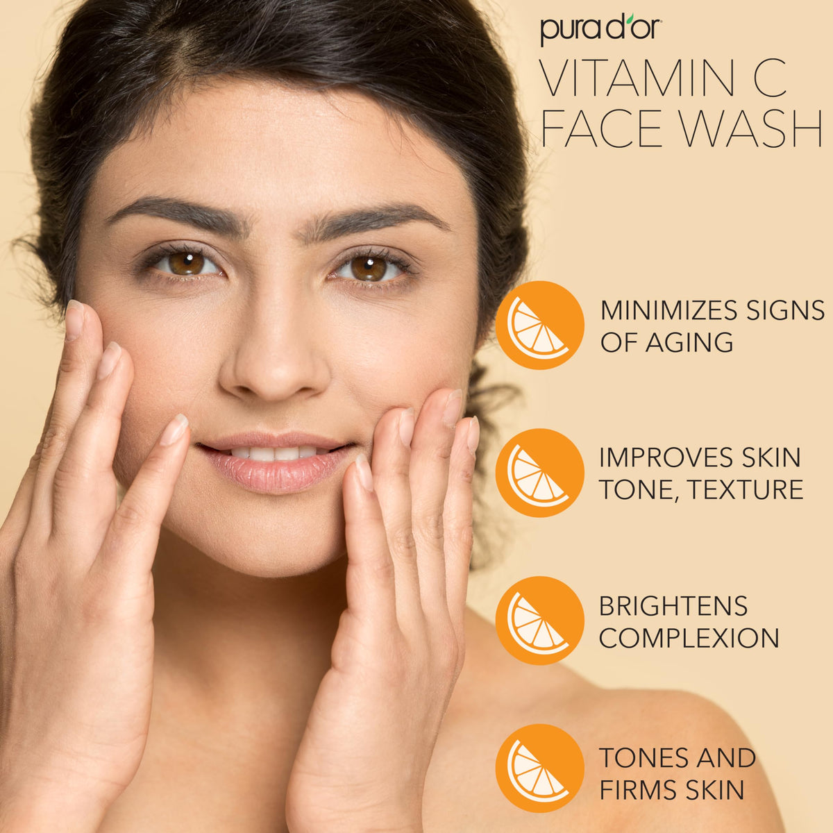 PURA D'OR pump and label detail highlighting ingredient transparency benefit
